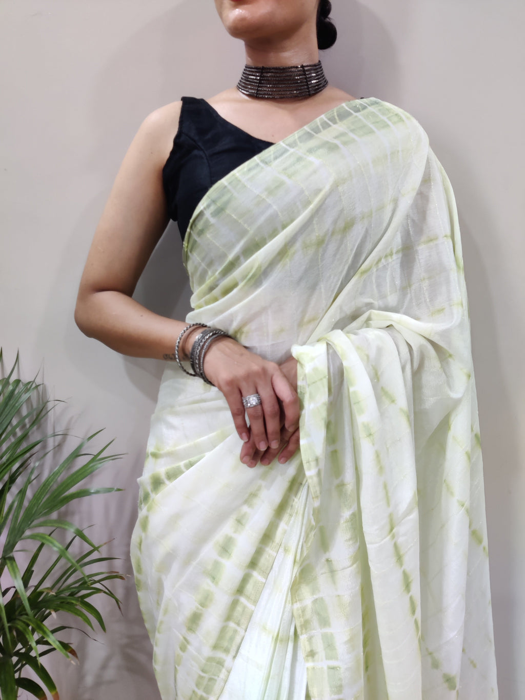 Heavy Chinon Prism Dyed Woven Ready-to-Wear Saree with Blouse