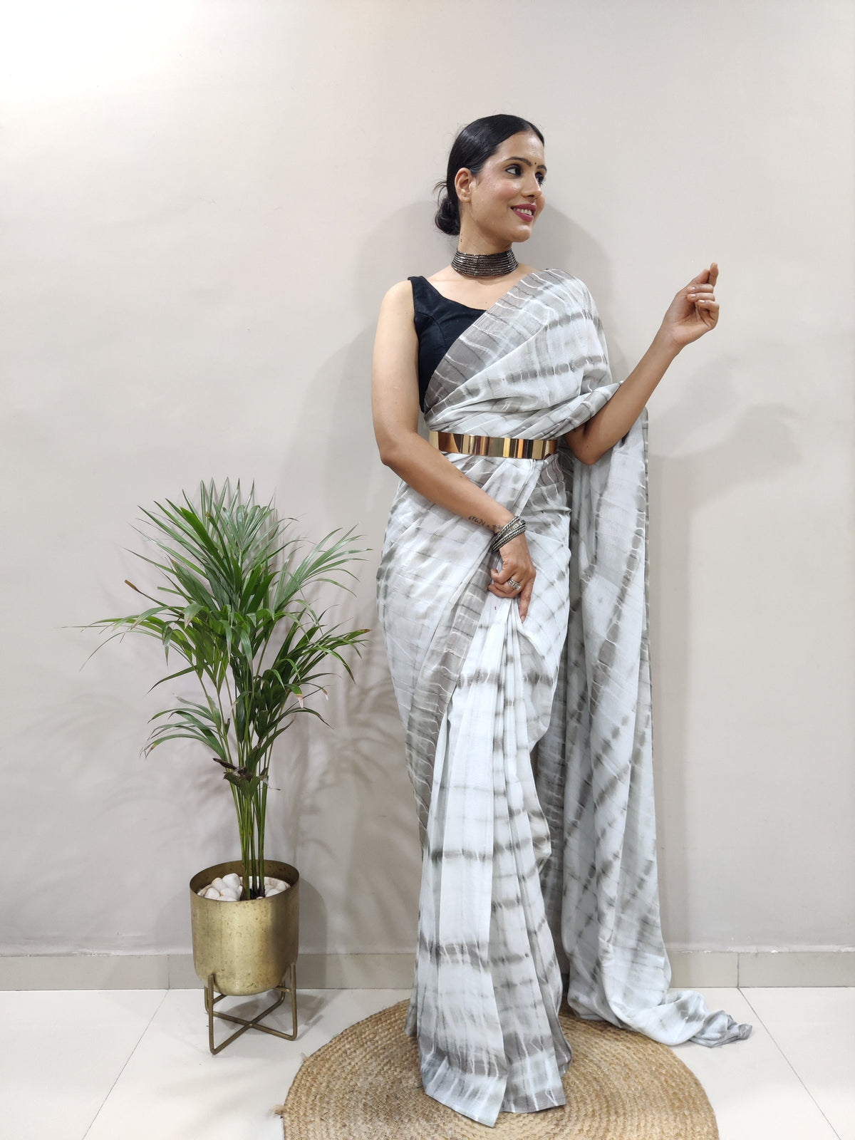 Heavy Chinon Prism Dyed Woven Ready-to-Wear Saree with Blouse