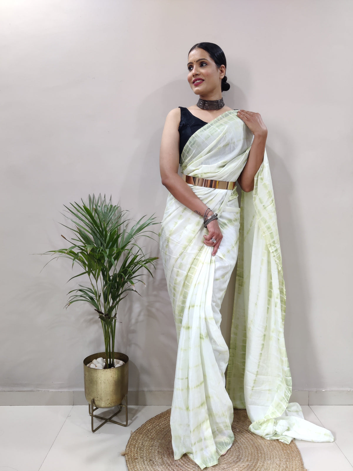 Heavy Chinon Prism Dyed Woven Ready-to-Wear Saree with Blouse
