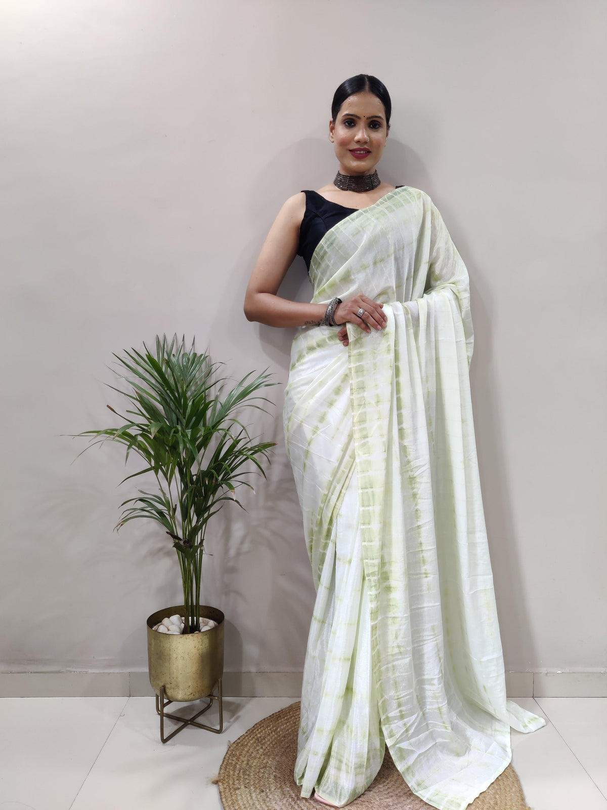 Heavy Chinon Prism Dyed Woven Ready-to-Wear Saree with Blouse
