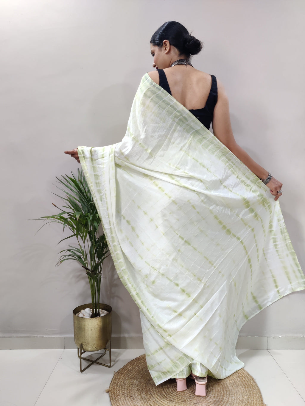 Heavy Chinon Prism Dyed Woven Ready-to-Wear Saree with Blouse
