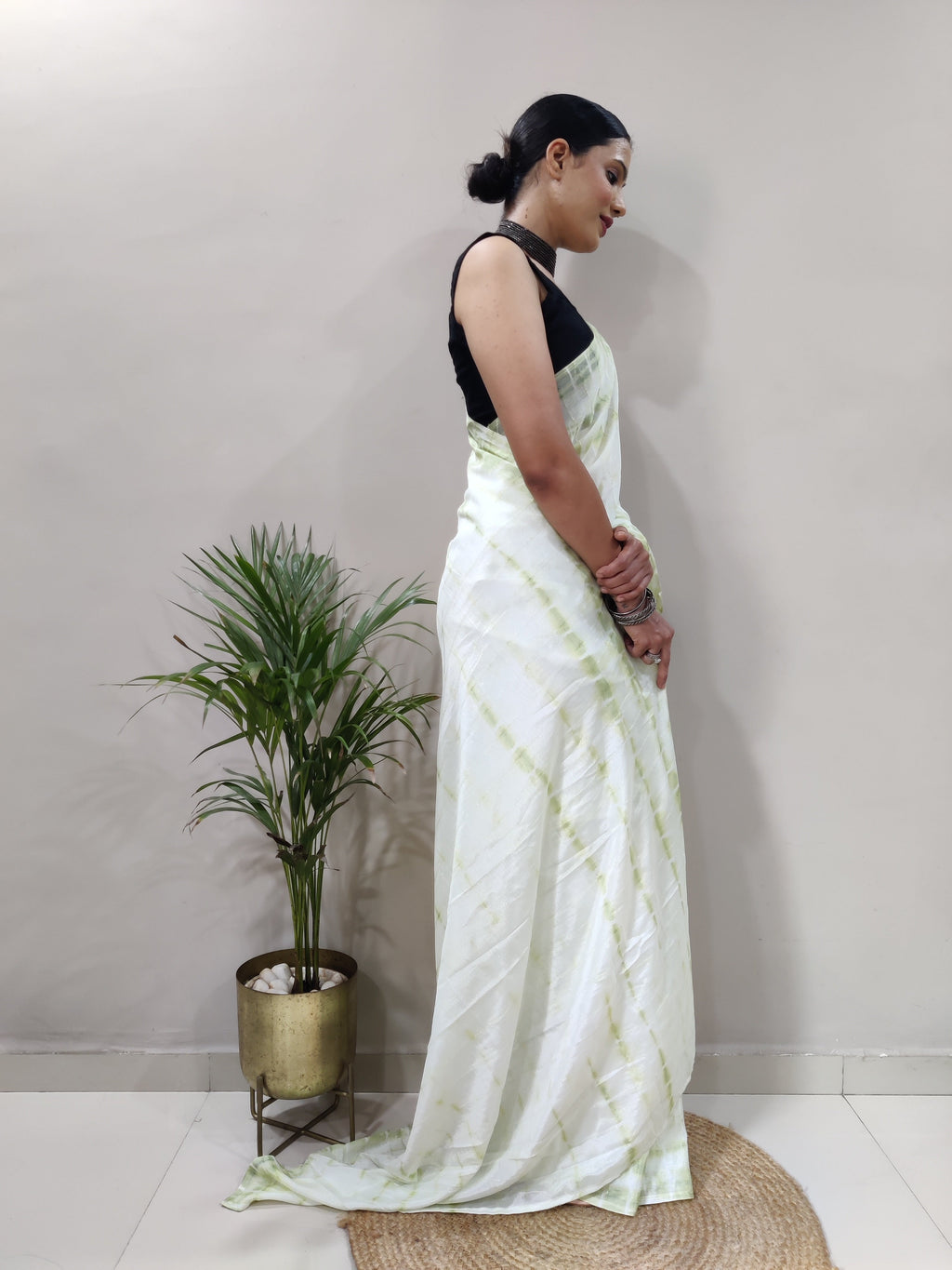 Heavy Chinon Prism Dyed Woven Ready-to-Wear Saree with Blouse