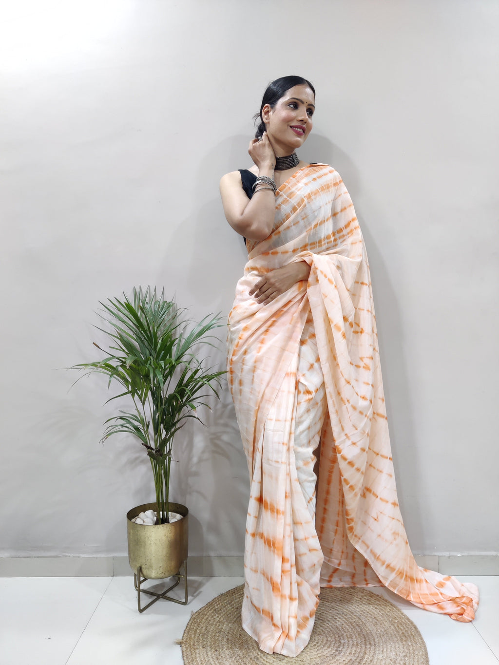 Heavy Chinon Prism Dyed Woven Ready-to-Wear Saree with Blouse