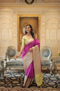 Kanjivaram Silk Pink Saree with Zari Weaving Work