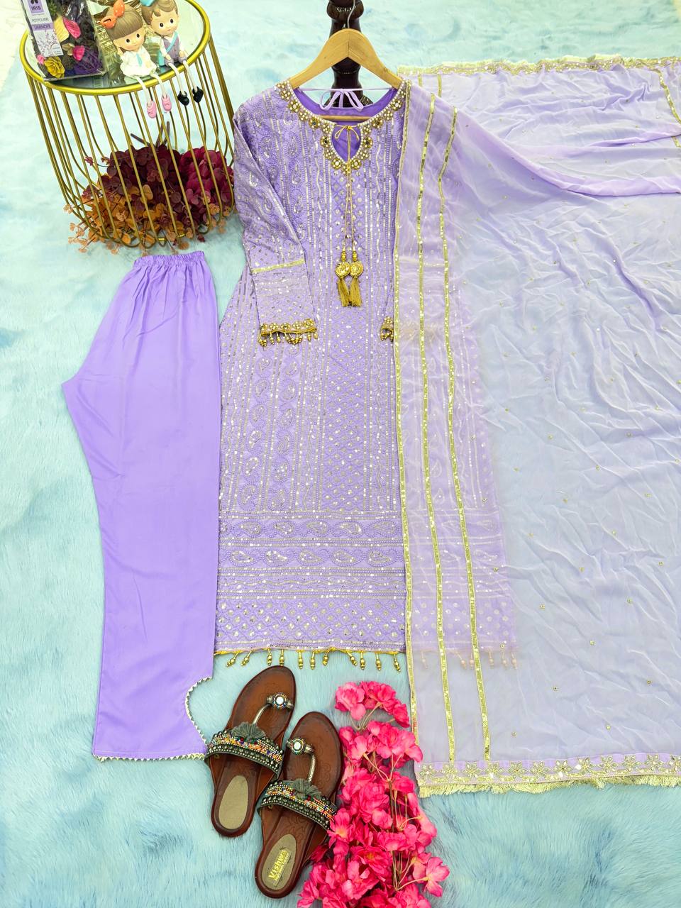 Lavender Premium Designer Readymade Suit Set