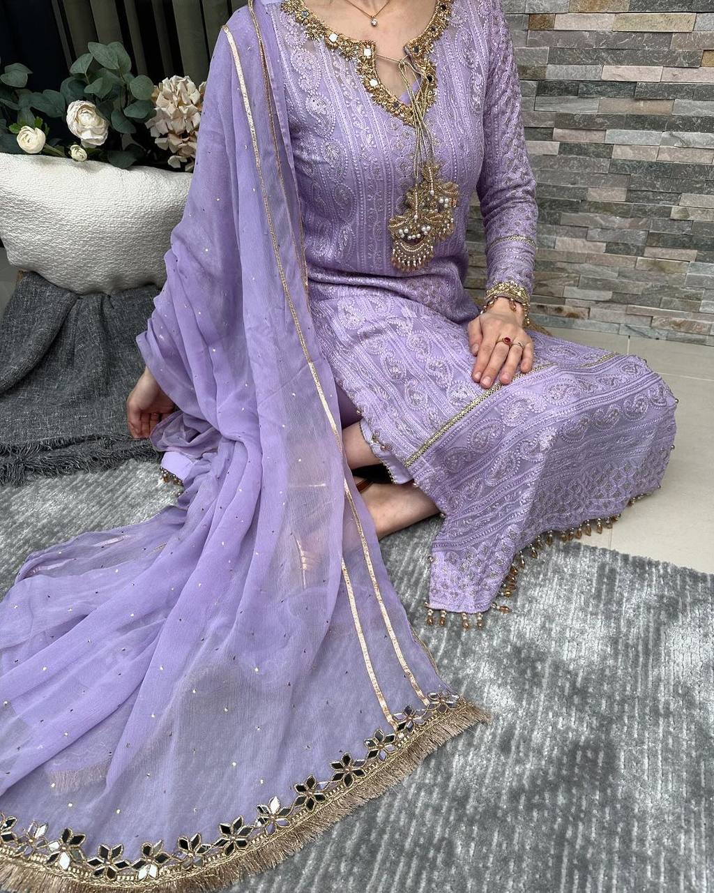Lavender Premium Designer Readymade Suit Set
