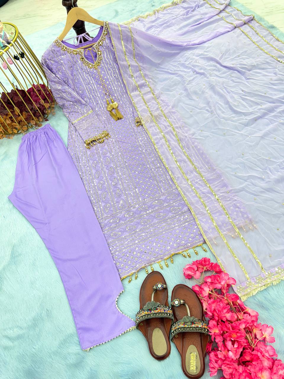 Lavender Premium Designer Readymade Suit Set