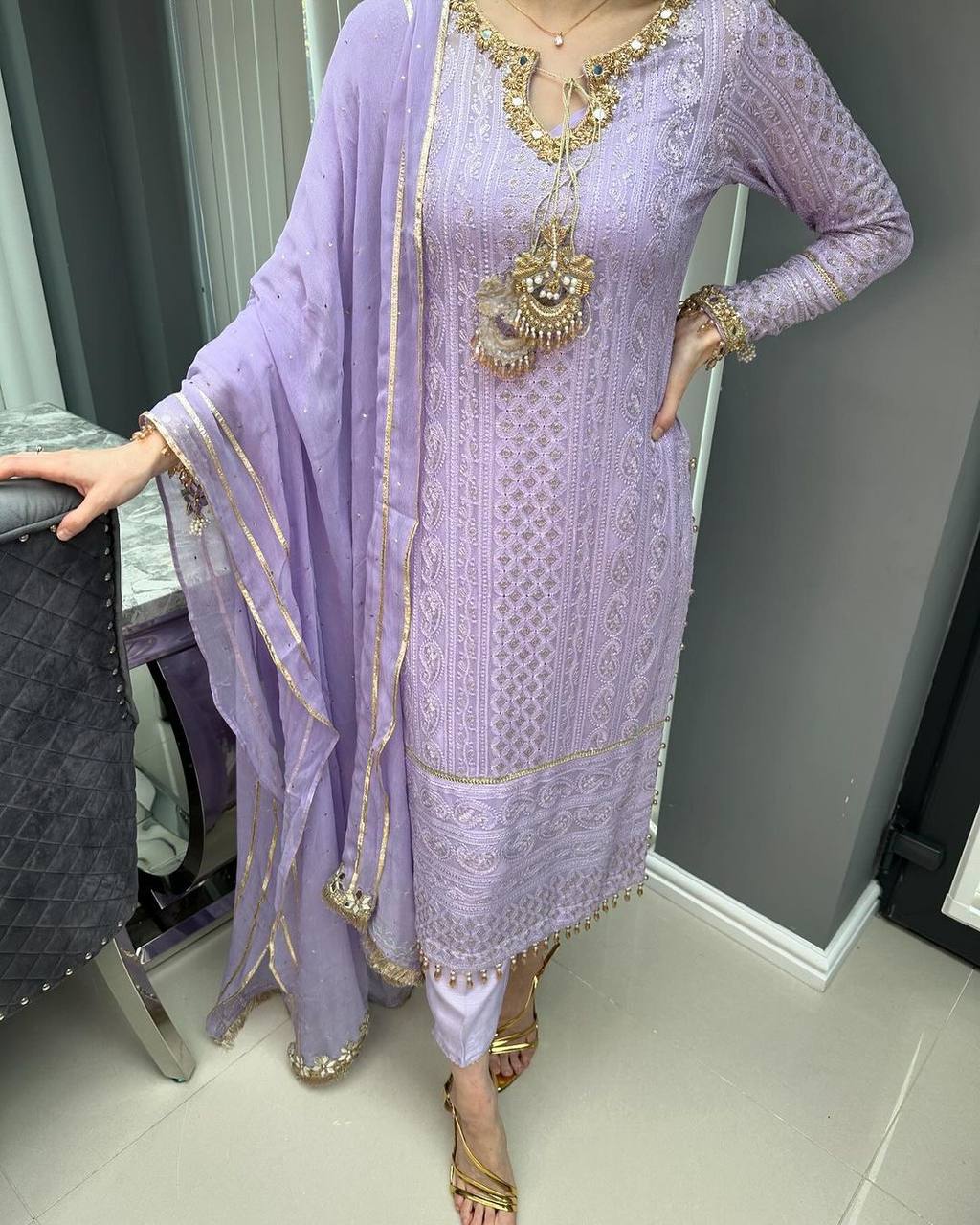 Lavender Premium Designer Readymade Suit Set