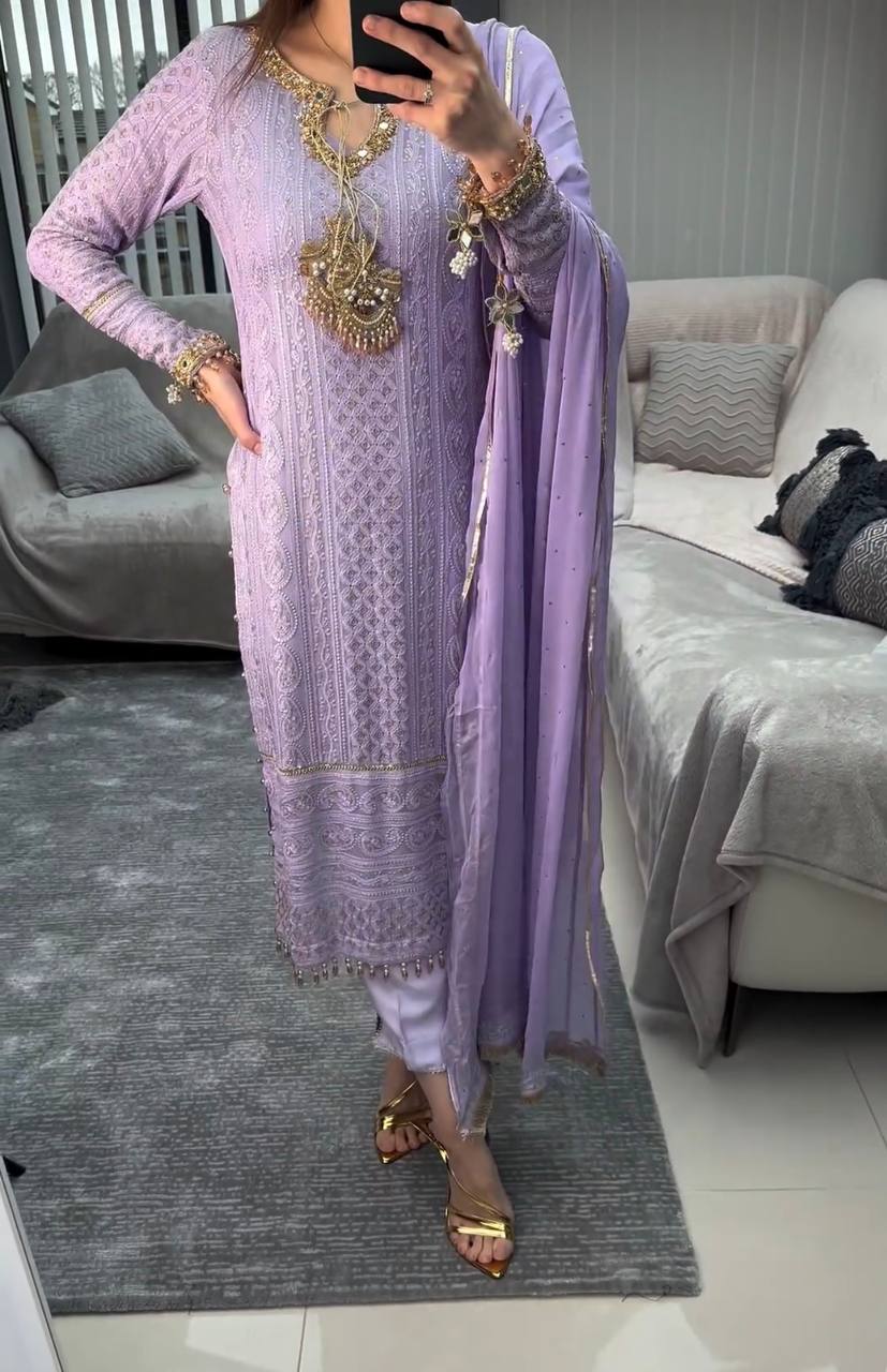 Lavender Premium Designer Readymade Suit Set