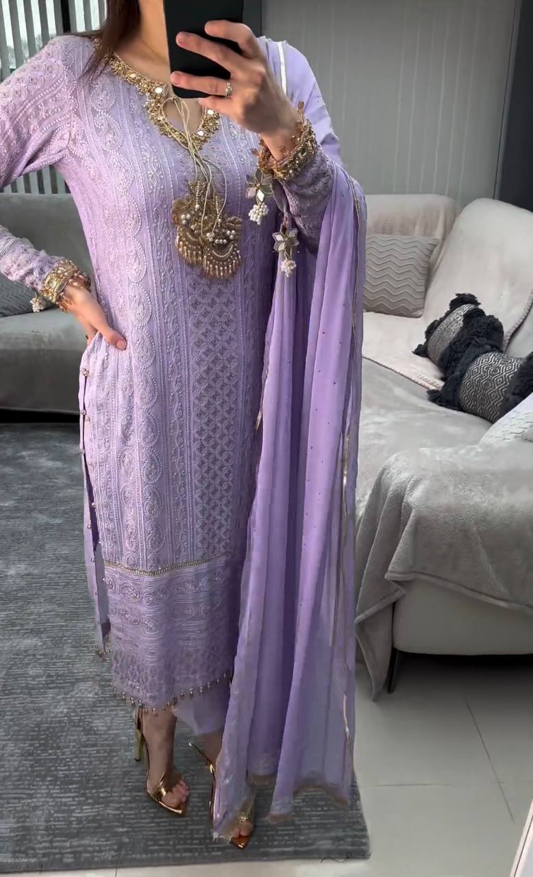 Lavender Premium Designer Readymade Suit Set