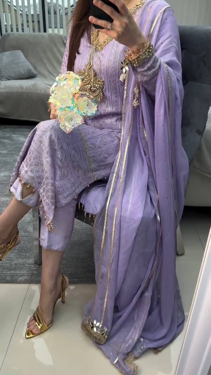 Lavender Premium Designer Readymade Suit Set