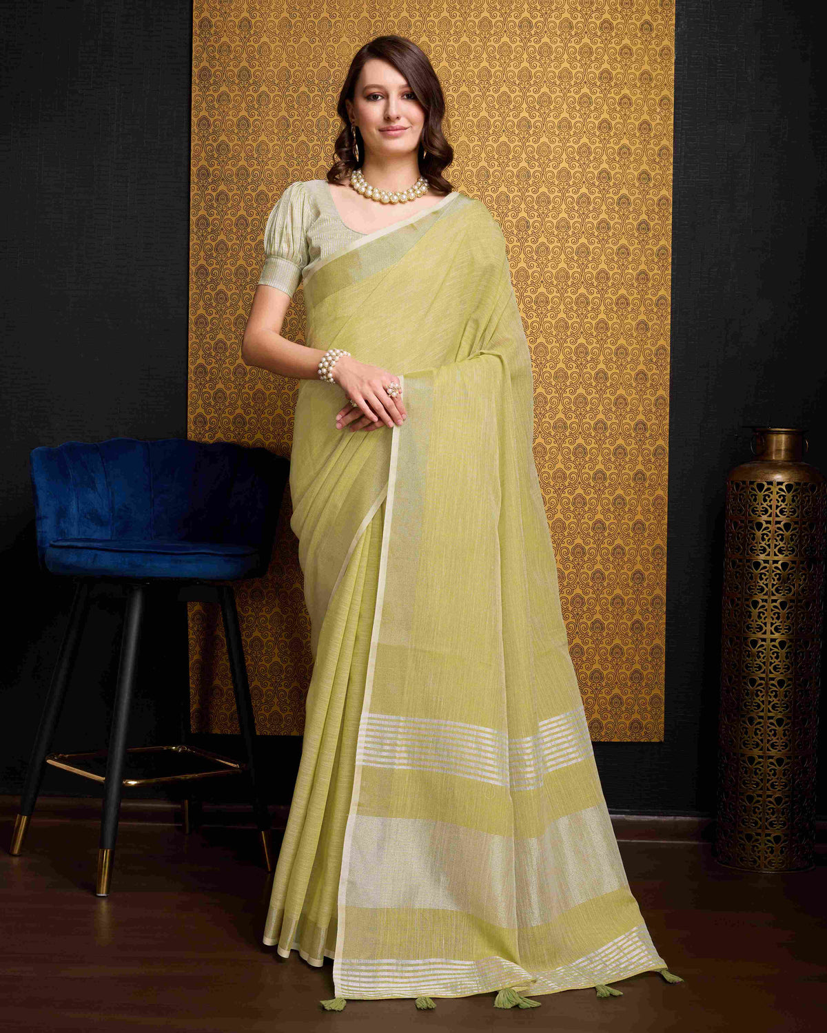 Lemon Yellow Elegant Solid Saree with Zari Border – Timeless Grace