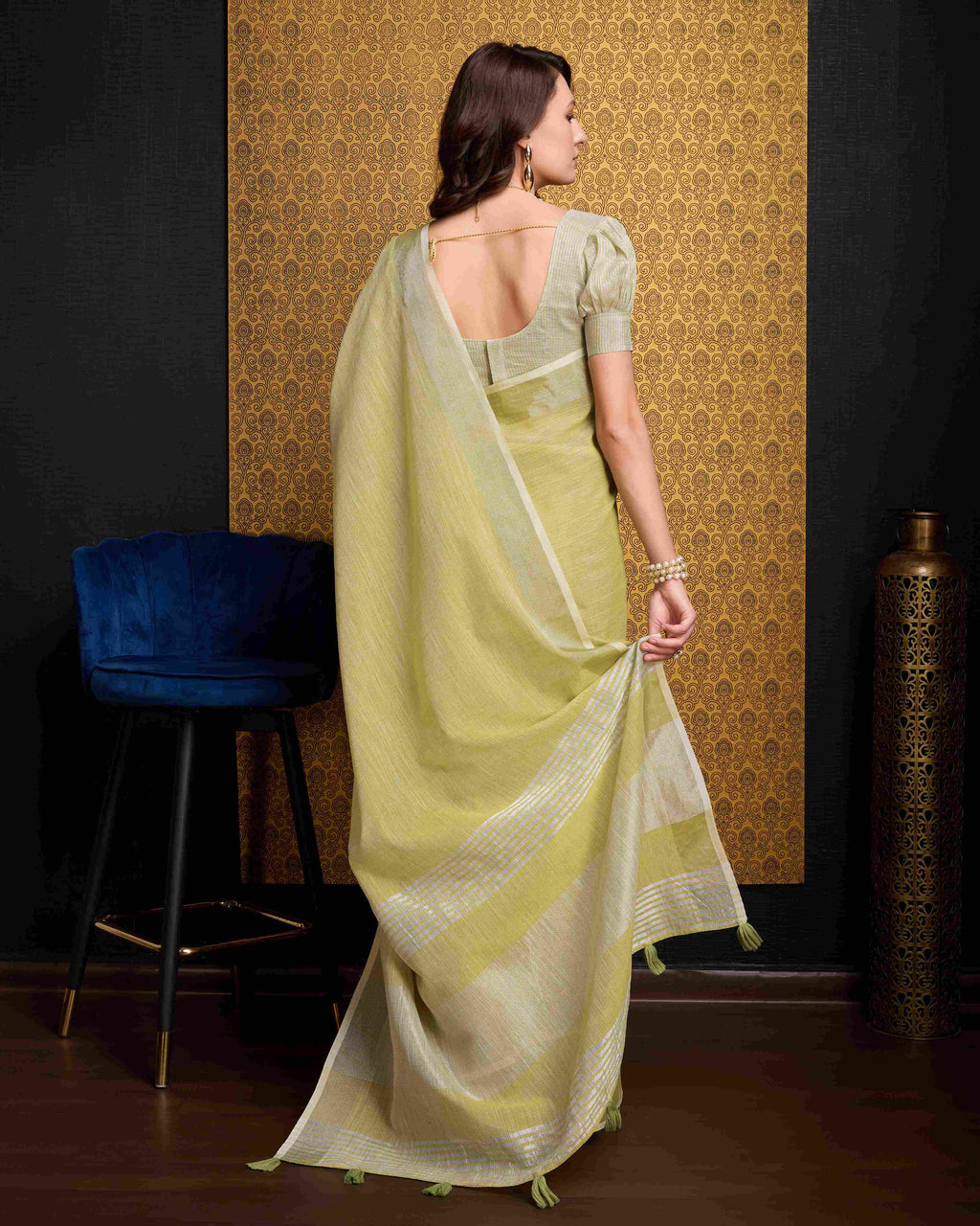 Lemon Yellow Elegant Solid Saree with Zari Border – Timeless Grace