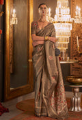 Light Brown Elegant Banarasi Silk Blend Saree with Woven Design & Tassel Detailing