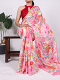 Light Pink Elegant Floral Printed Dull Satin Saree with Moonga Silk Blouse