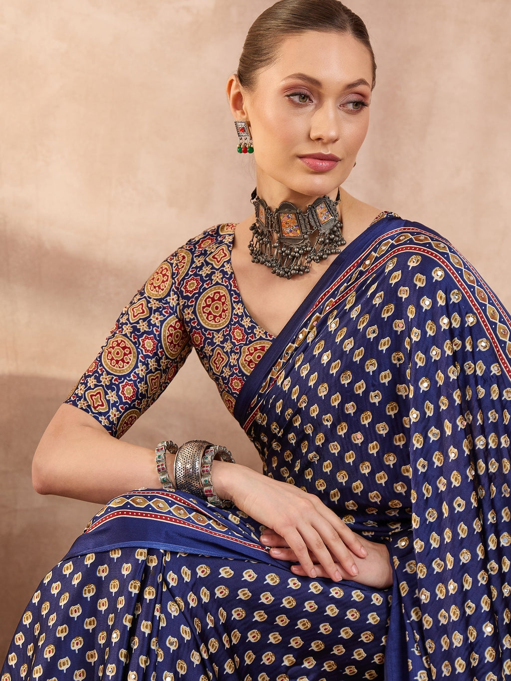Maira Mirror Work Semi Modal Saree for Wedding & Party Wear