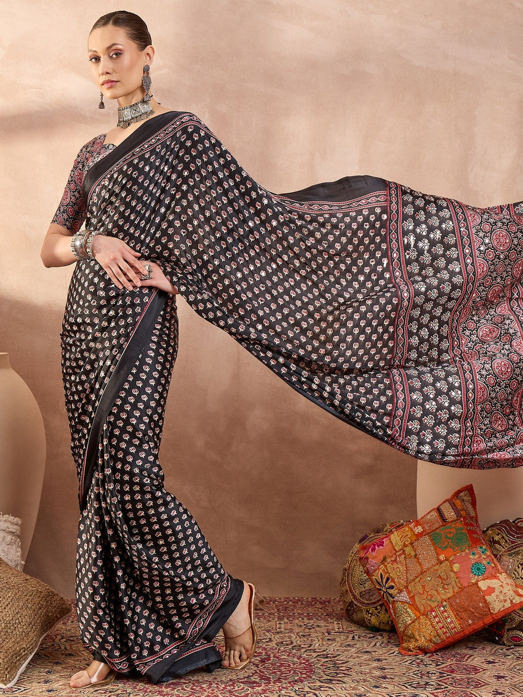 Maira Mirror Work Semi Modal Saree for Wedding & Party Wear
