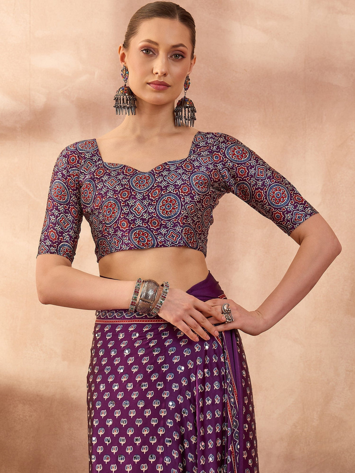 Maira Mirror Work Semi Modal Saree for Wedding & Party Wear