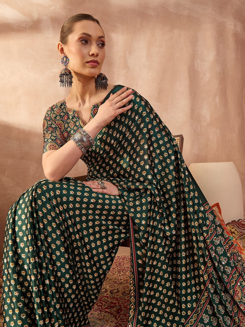 Maira Mirror Work Semi Modal Saree for Wedding & Party Wear