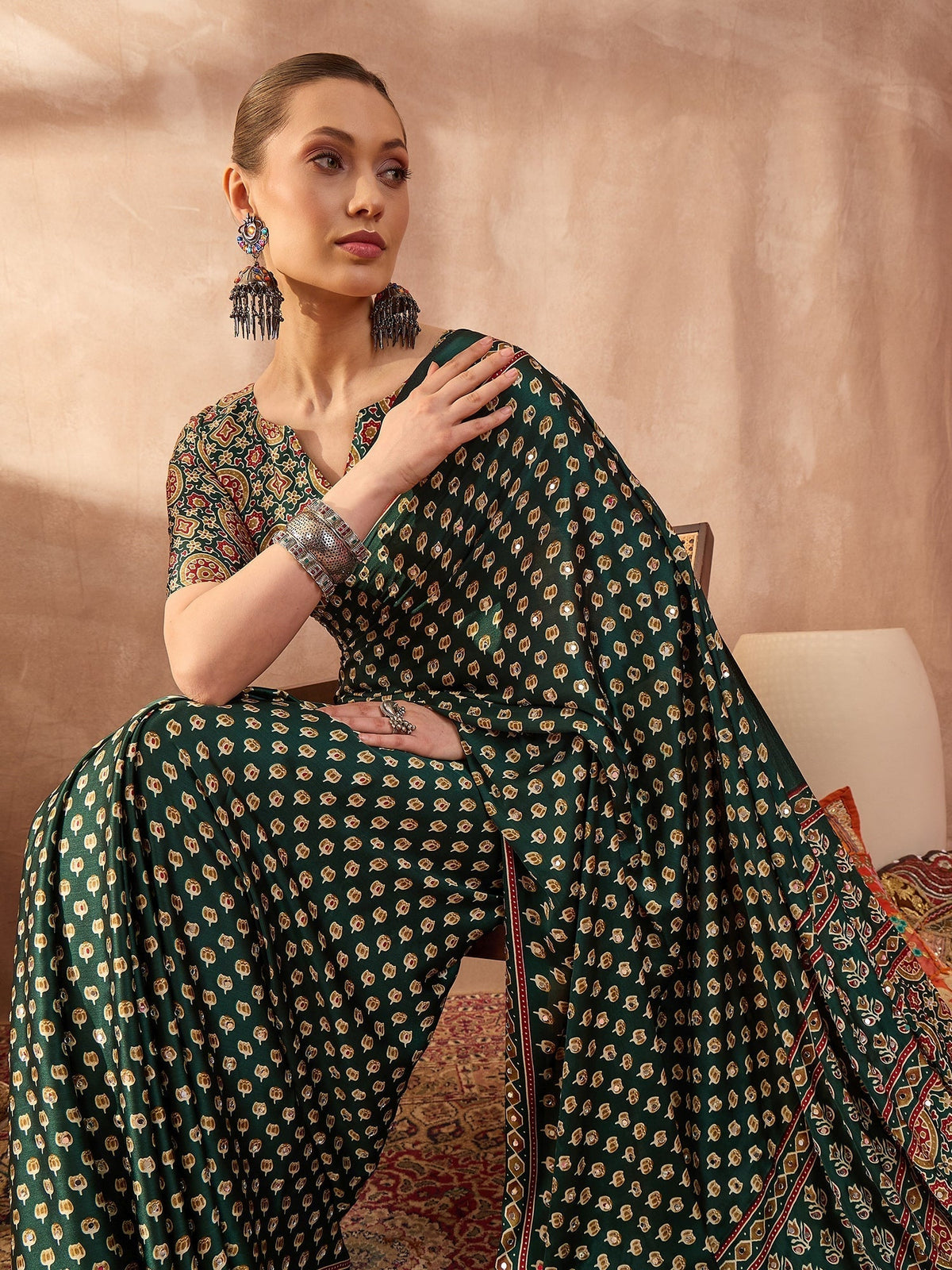 Maira Mirror Work Semi Modal Saree for Wedding & Party Wear