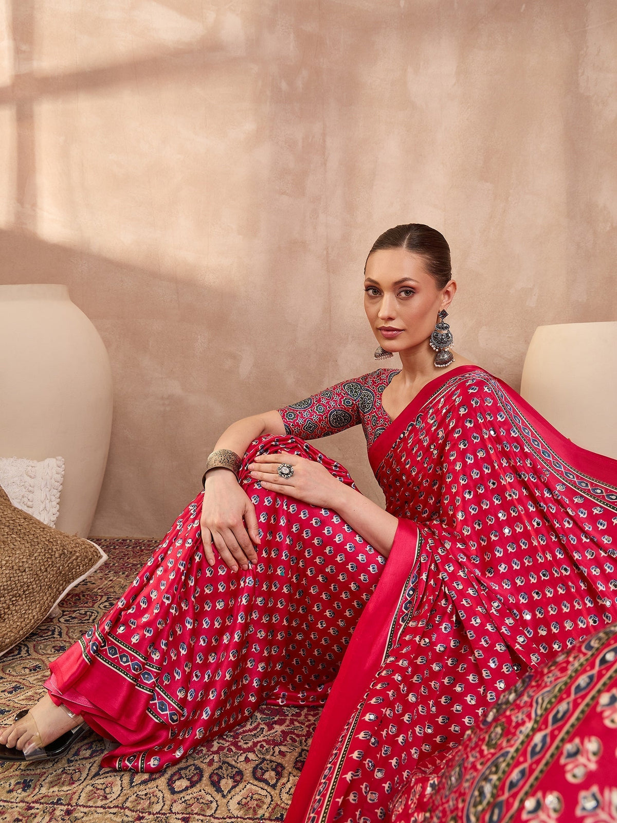 Maira Mirror Work Semi Modal Saree for Wedding & Party Wear