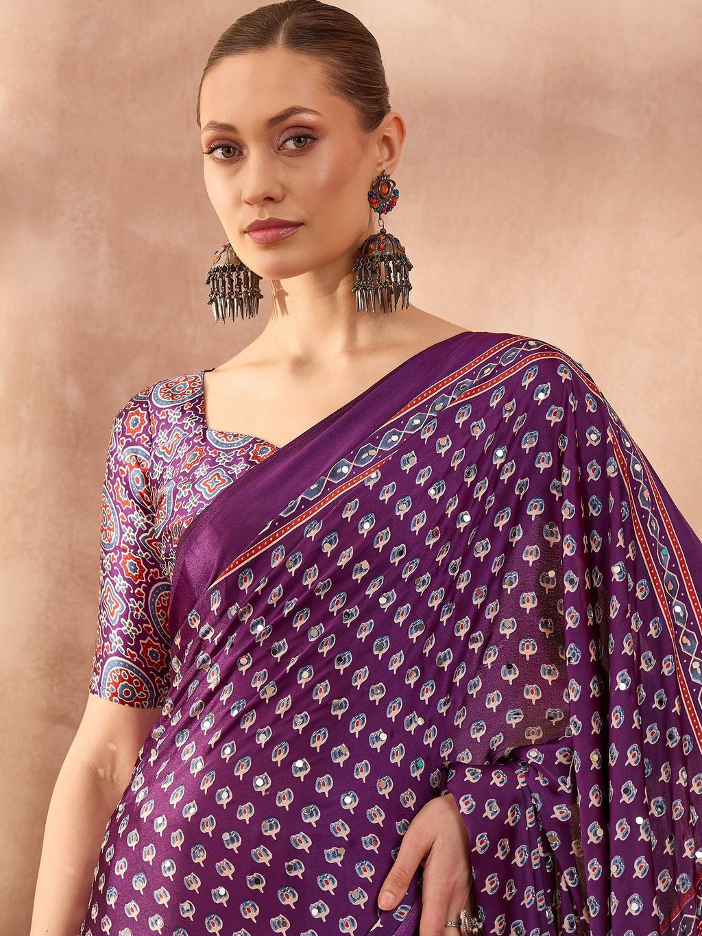 Maira Mirror Work Semi Modal Saree for Wedding & Party Wear