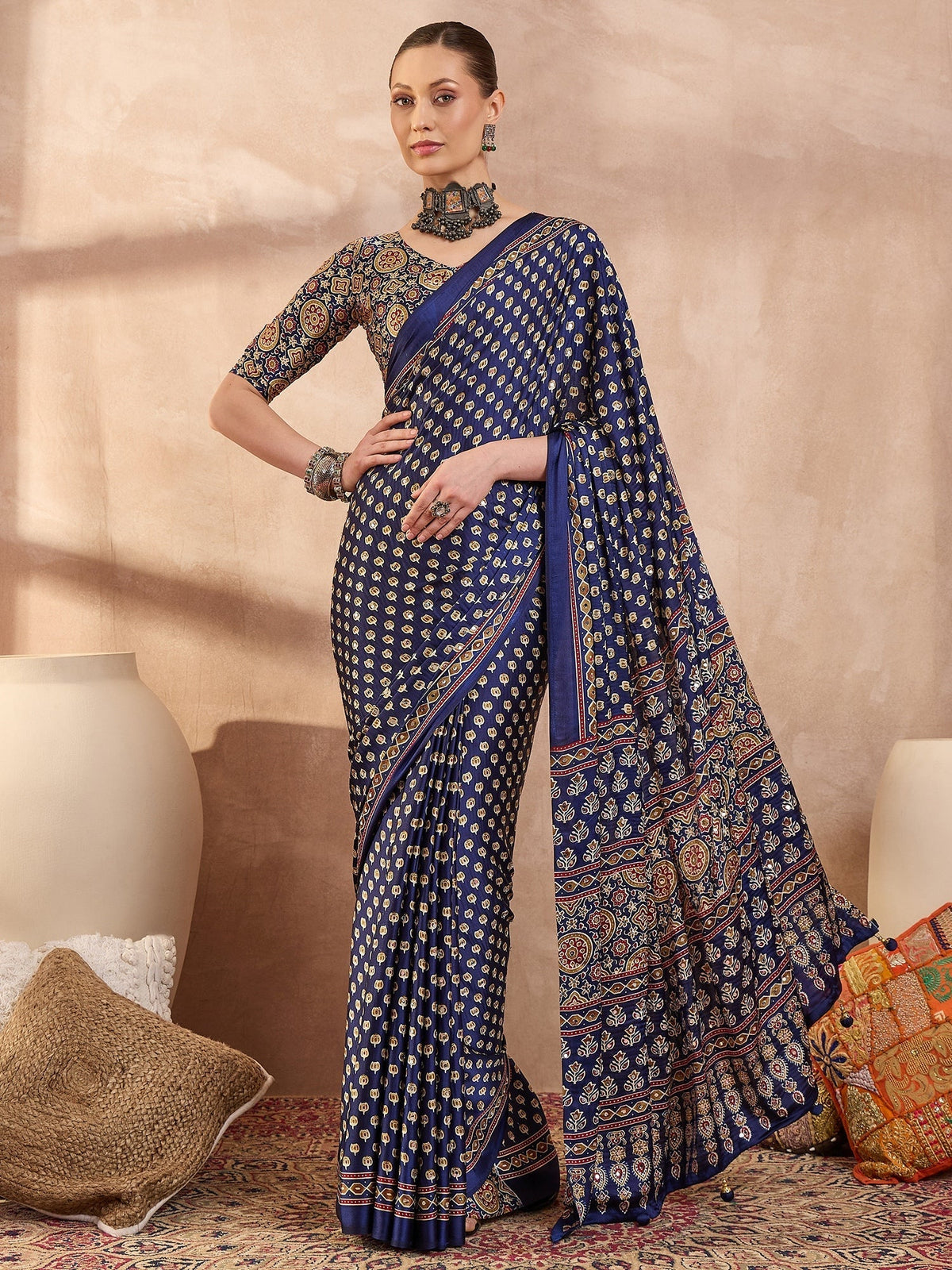 Maira Mirror Work Semi Modal Saree for Wedding & Party Wear