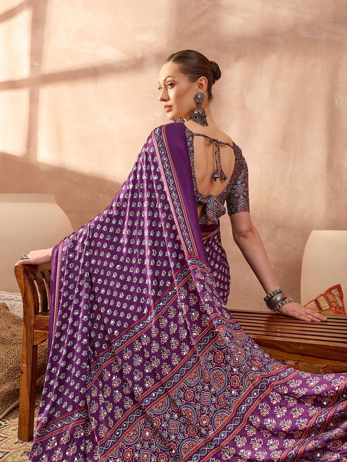 Maira Mirror Work Semi Modal Saree for Wedding & Party Wear