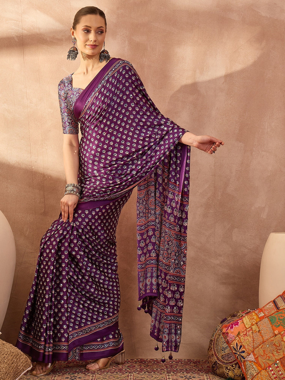 Maira Mirror Work Semi Modal Saree for Wedding & Party Wear