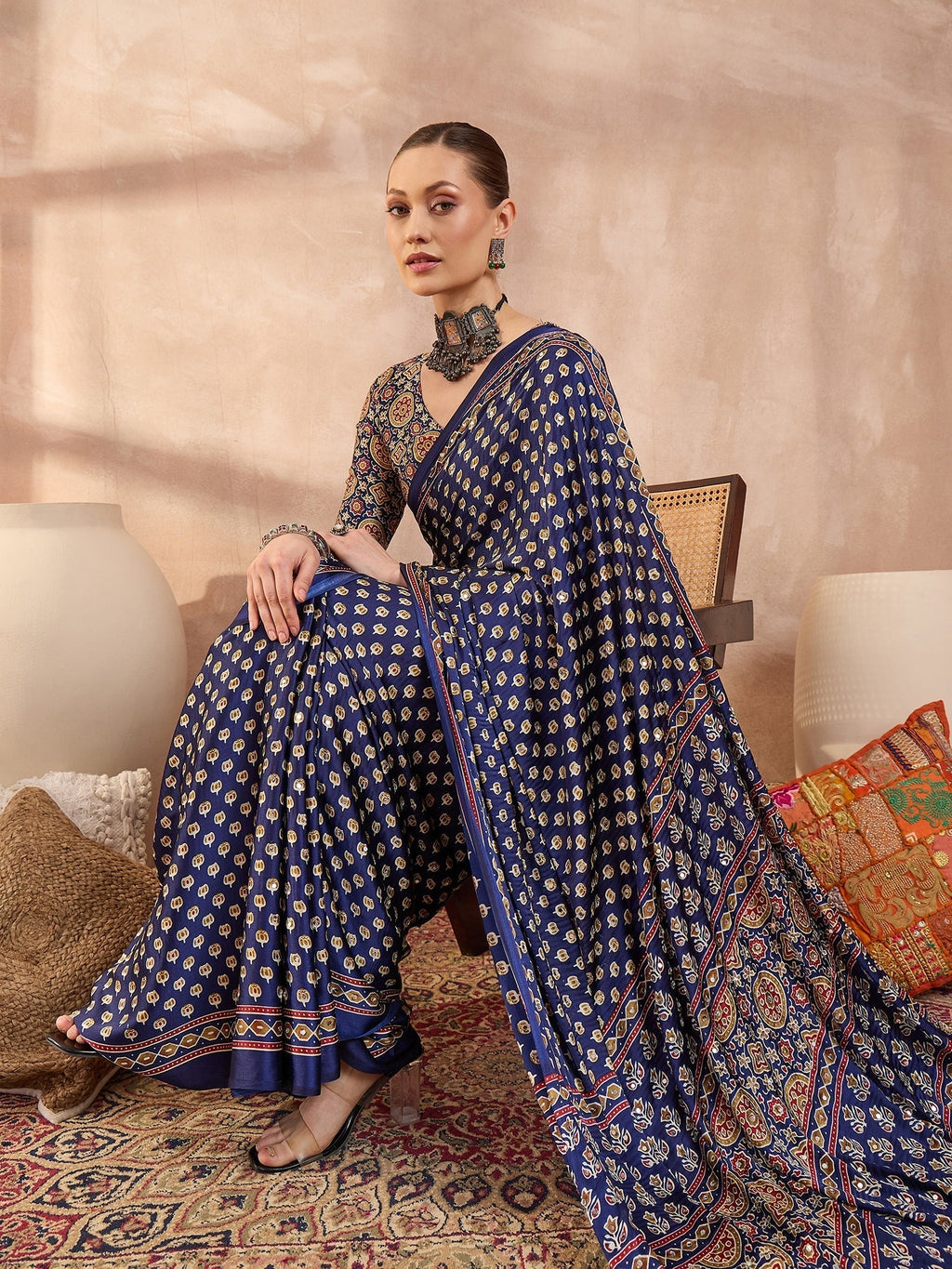Maira Mirror Work Semi Modal Saree for Wedding & Party Wear