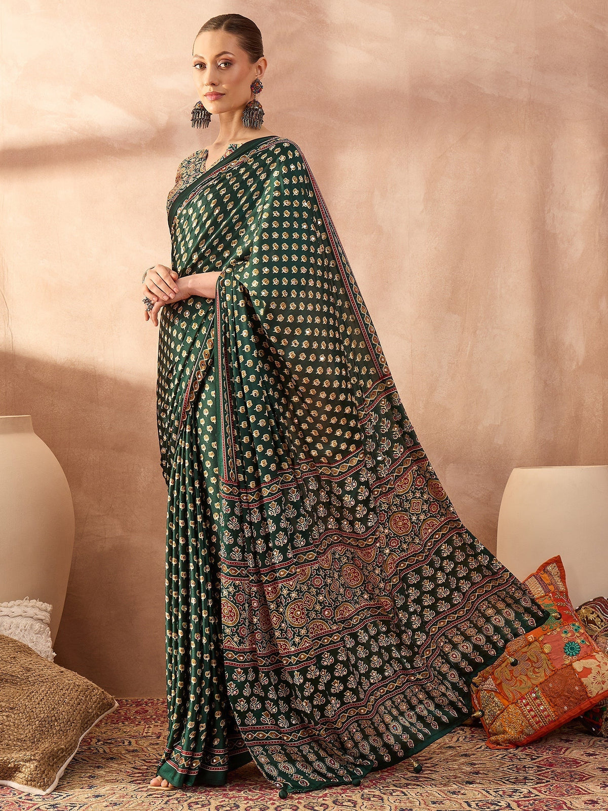 Maira Mirror Work Semi Modal Saree for Wedding & Party Wear