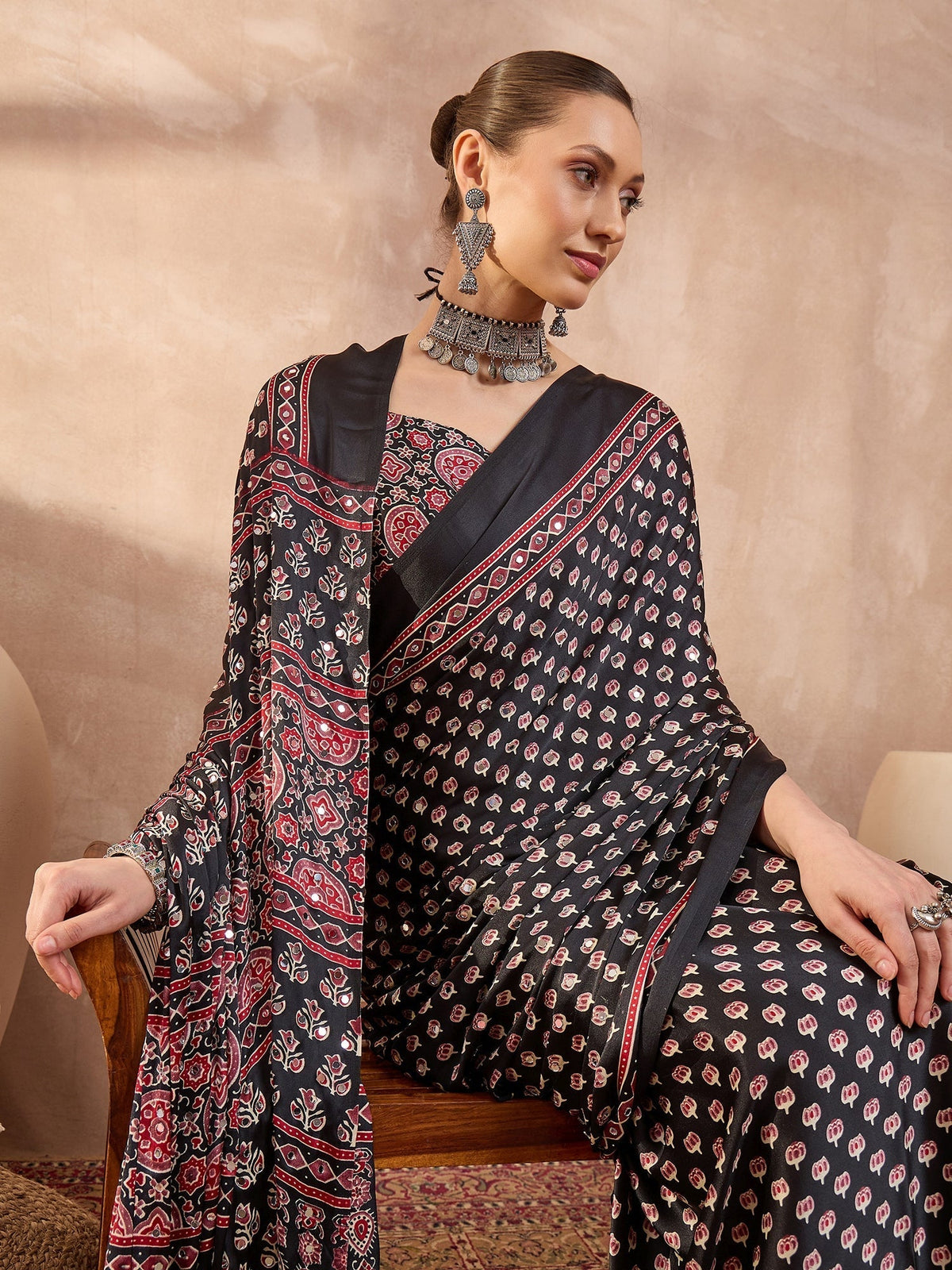 Maira Mirror Work Semi Modal Saree for Wedding & Party Wear
