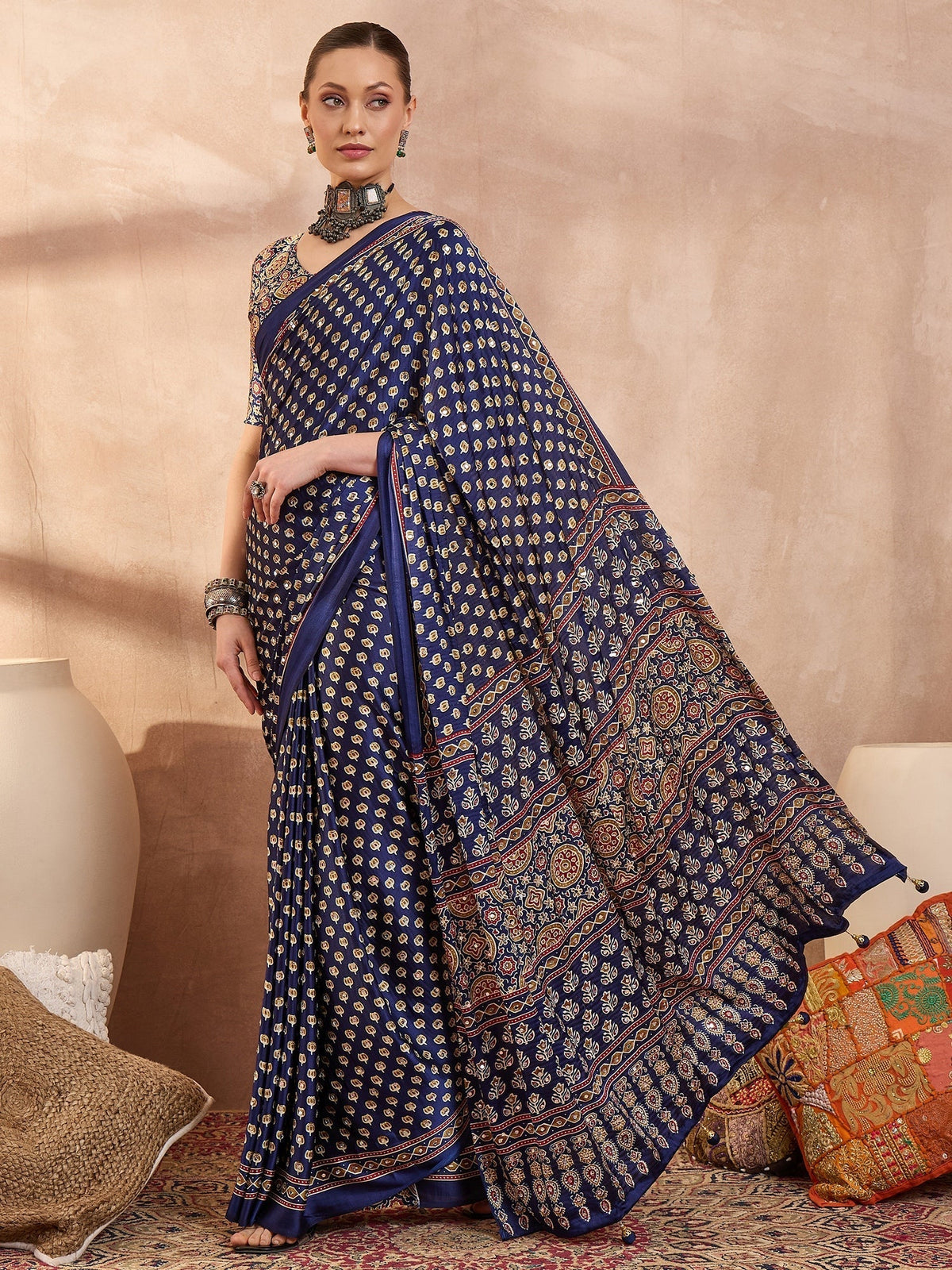 Maira Mirror Work Semi Modal Saree for Wedding & Party Wear