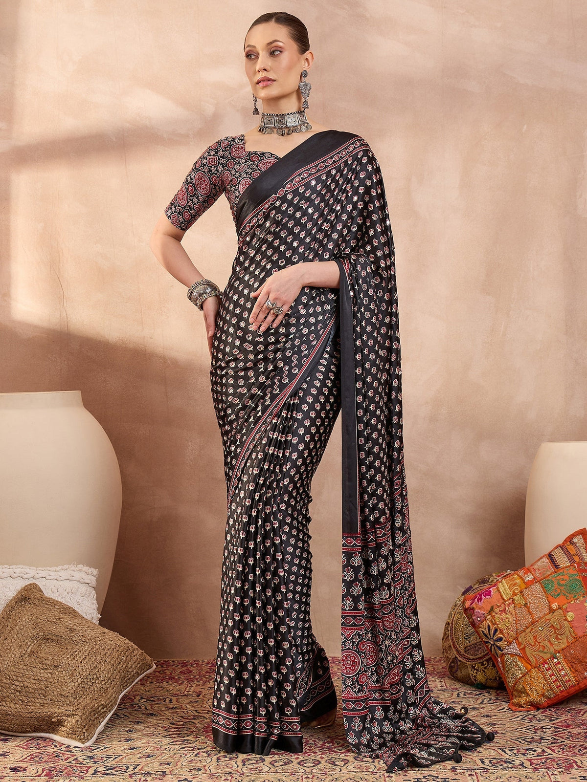 Maira Mirror Work Semi Modal Saree for Wedding & Party Wear