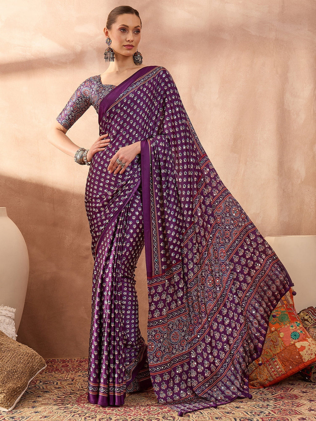 Maira Mirror Work Semi Modal Saree for Wedding & Party Wear