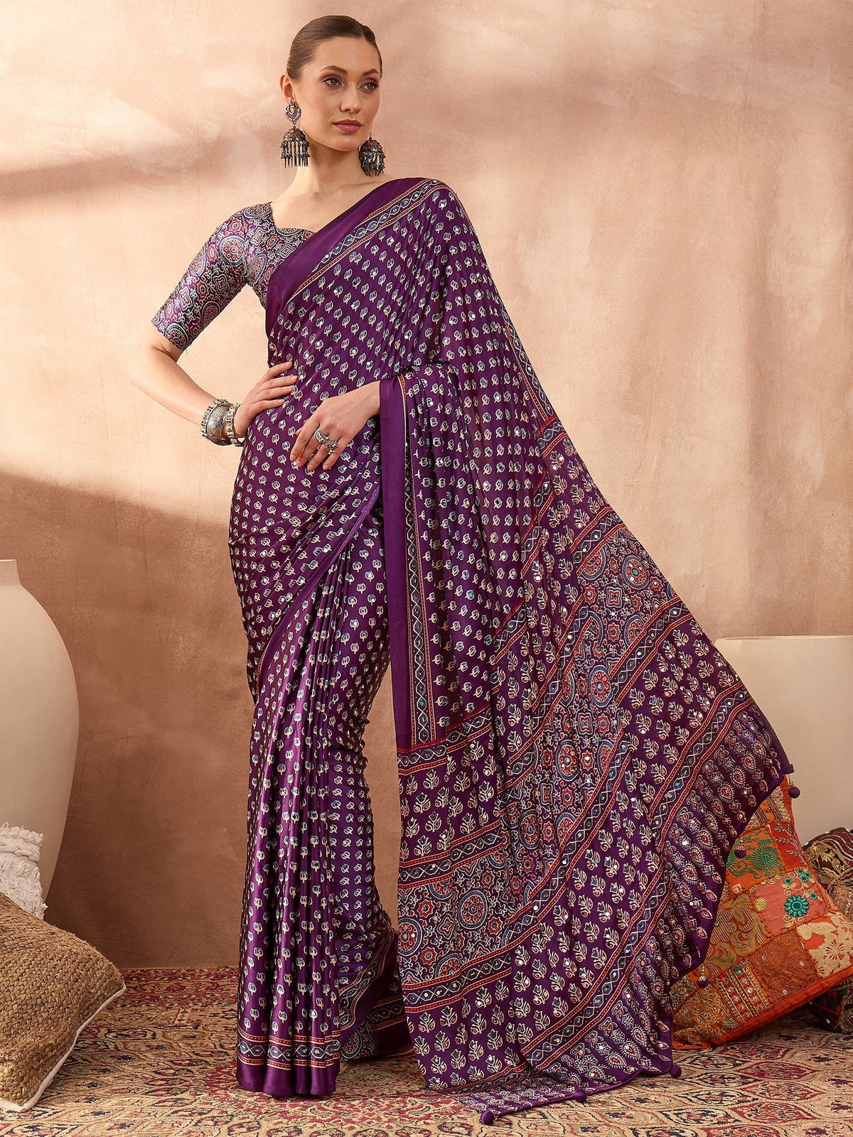 Maira Mirror Work Semi Modal Saree for Wedding & Party Wear