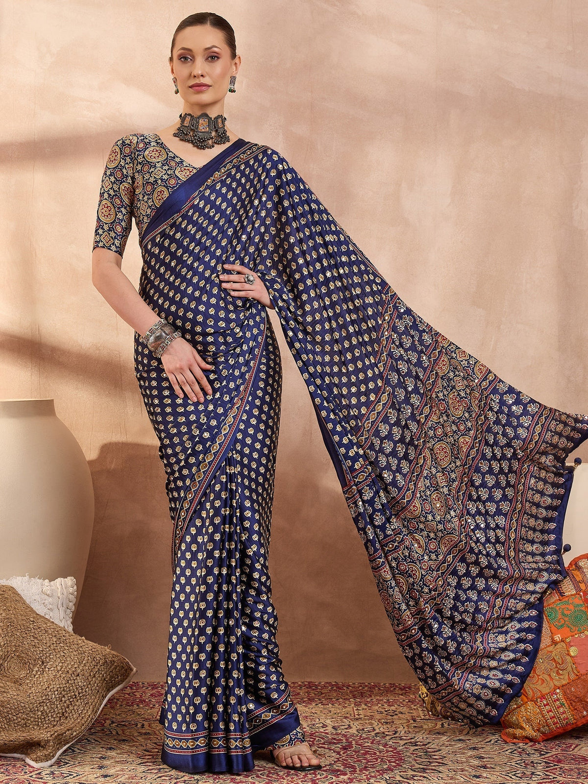 Maira Mirror Work Semi Modal Saree for Wedding & Party Wear