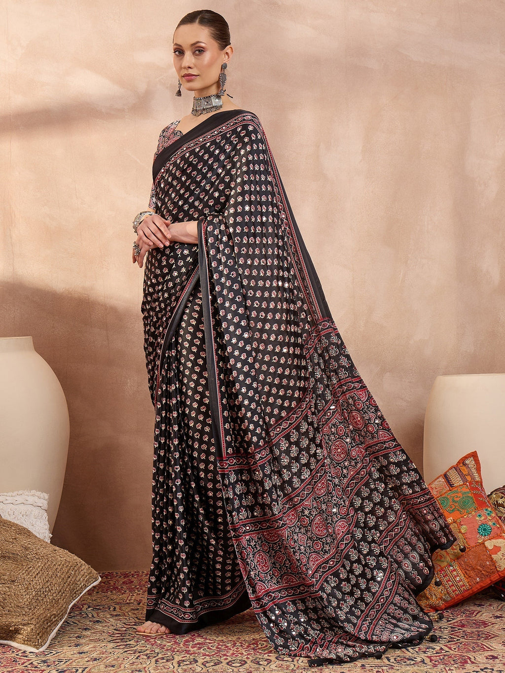 Maira Mirror Work Semi Modal Saree for Wedding & Party Wear