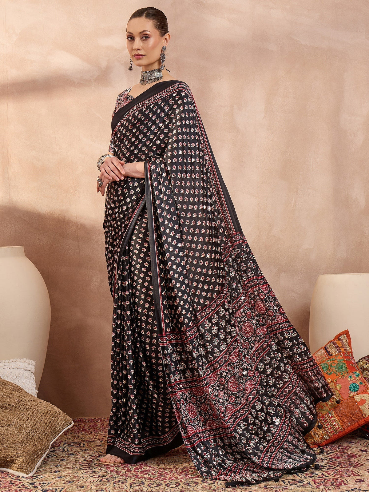 Maira Mirror Work Semi Modal Saree for Wedding & Party Wear