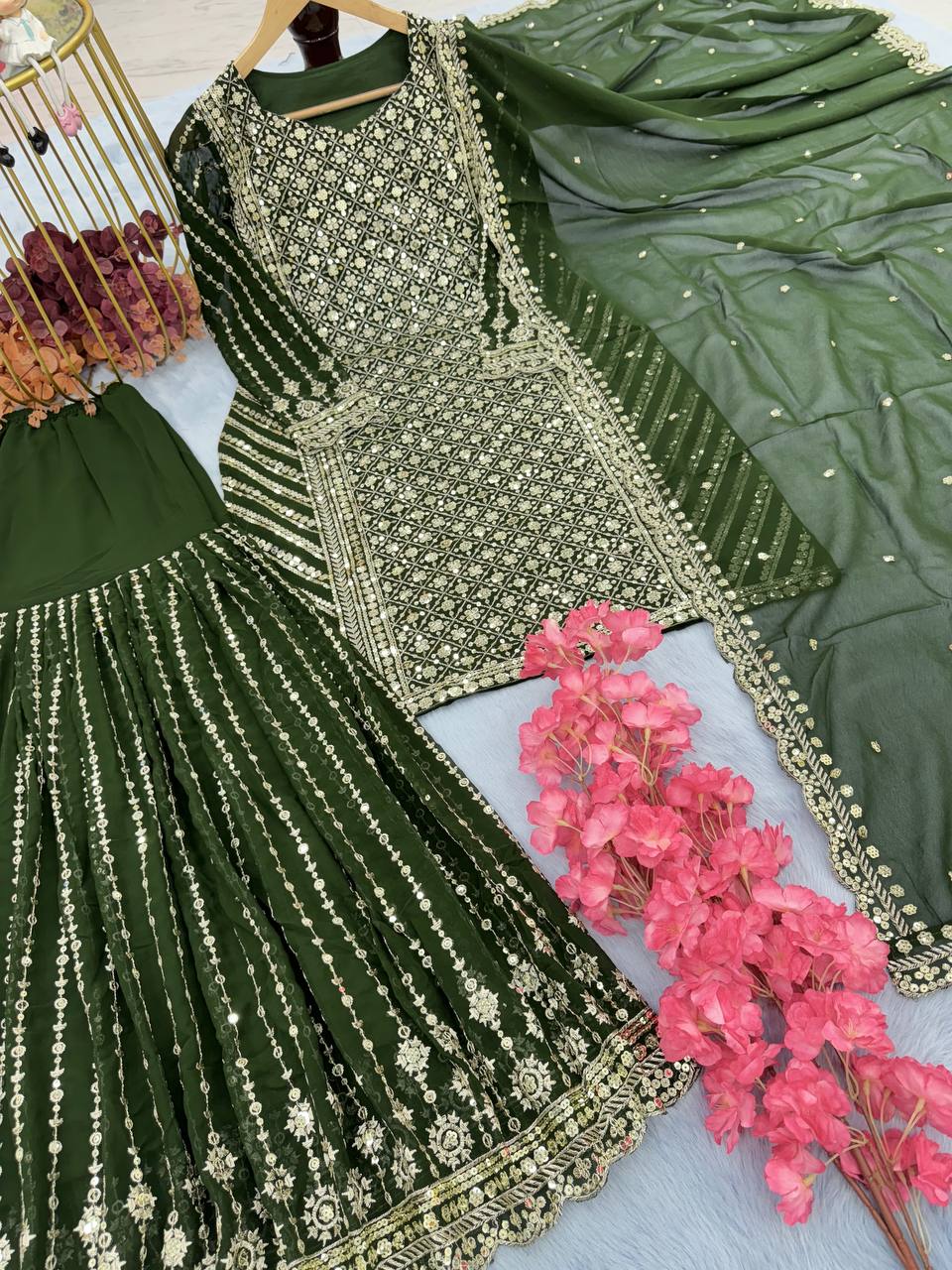 Mehendi Designer Attractive Sequence Work Sharara Suit