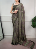 Mehendi Printed Satin Silk Saree