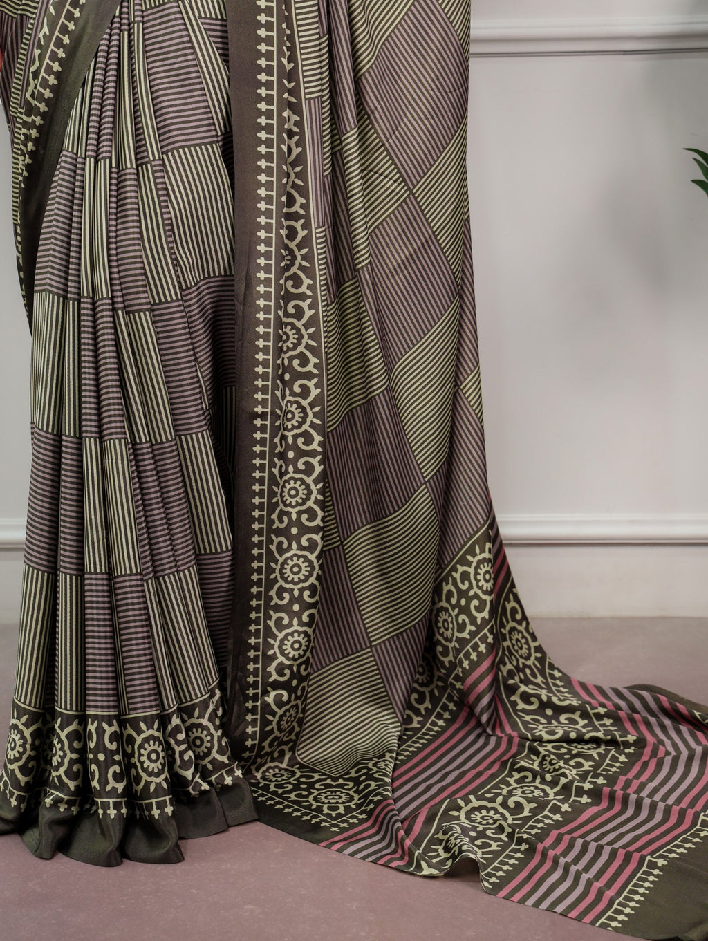 Mehendi Printed Satin Silk Saree