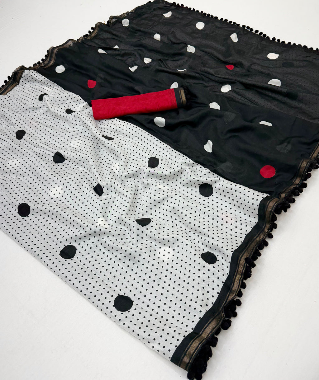 Midnight Grace Black Mul Cotton Saree
