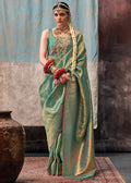 Mint Green Regal Banarasi Silk Saree with Gold & Silver Zari Brocade Work