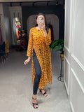 Mustard Color Animal Print Chiffon Kurti