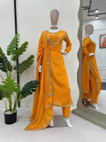 Mustard Elegant Chinon Silk Suit Set
