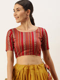 Mustered Color Foil And Printed Cotton Ready Made Blouse