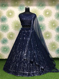 Navy Elegant Heavy Georgette Embroidered Lehenga Set