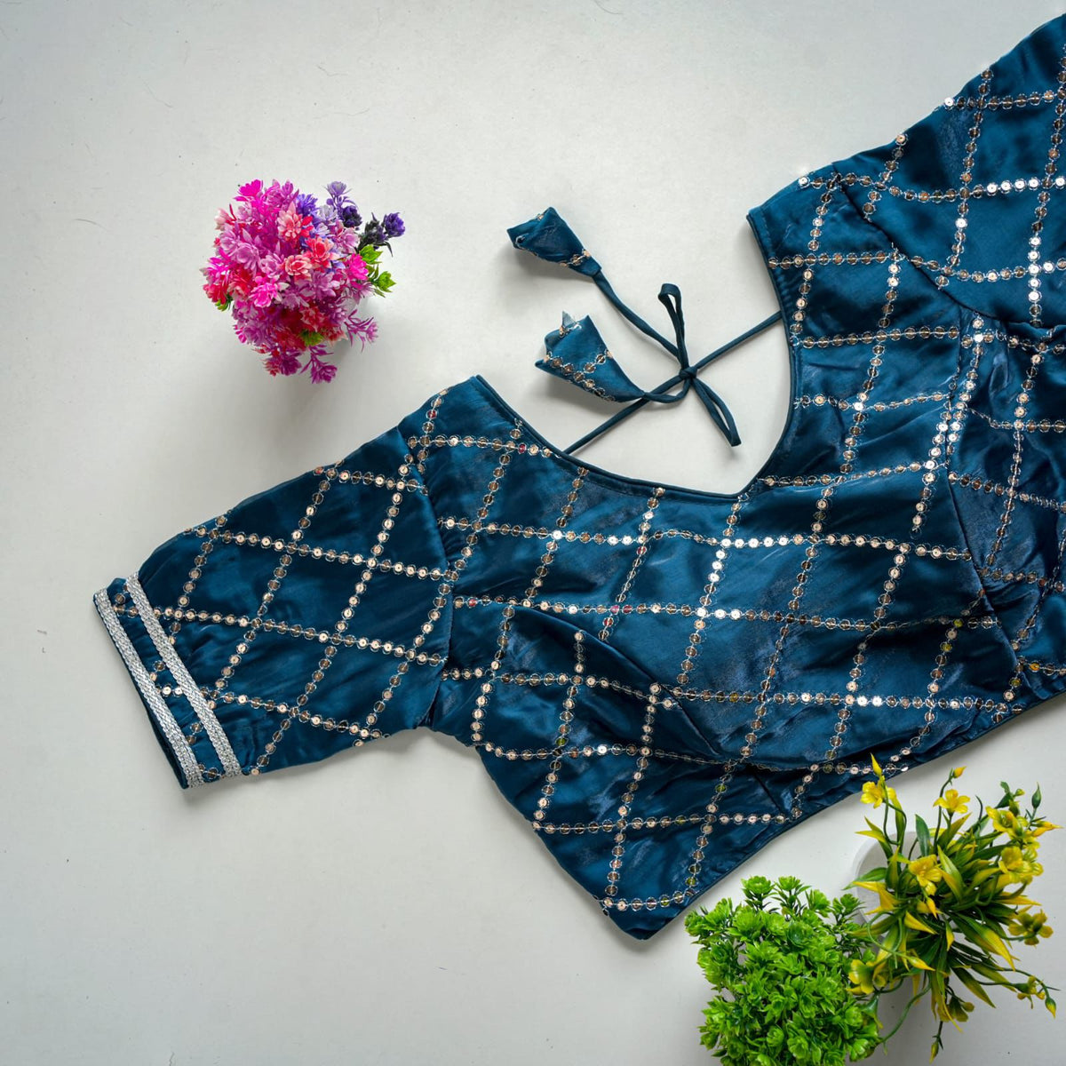 Neavy Blue Metalic Blouse with Exquisite Sequence Embroidery