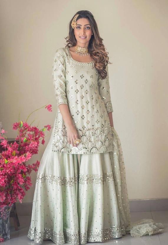 Off White Elegant Nylon Silk Embroidered Suit Set